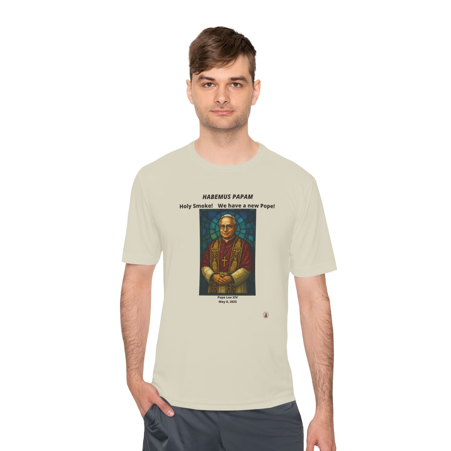 Holy Smoke! Pope Stained Glass Art on Light Performance Tee