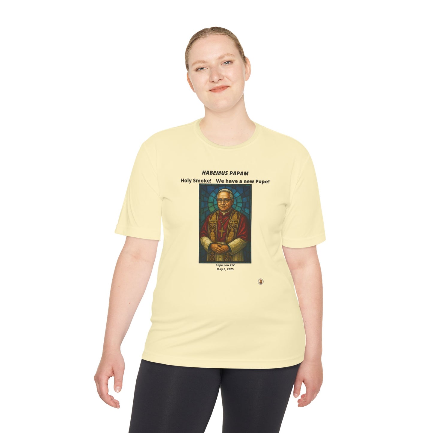 Holy Smoke! Pope Stained Glass Art on Light Performance Tee