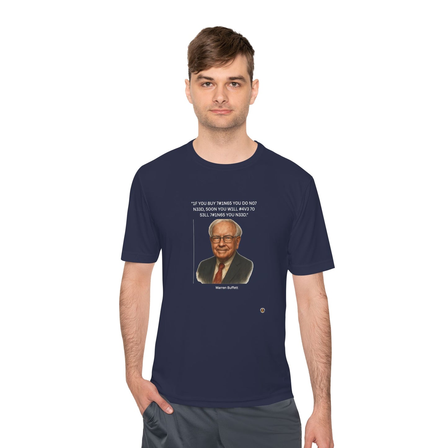 Warren Buffett Buy-Sell Leet Quote on Performance Tee