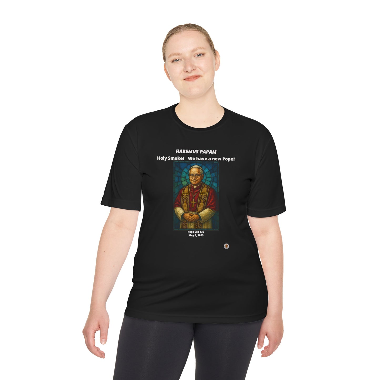Holy Smoke! Pope Stained Glass Art on on Dark Performance Tee
