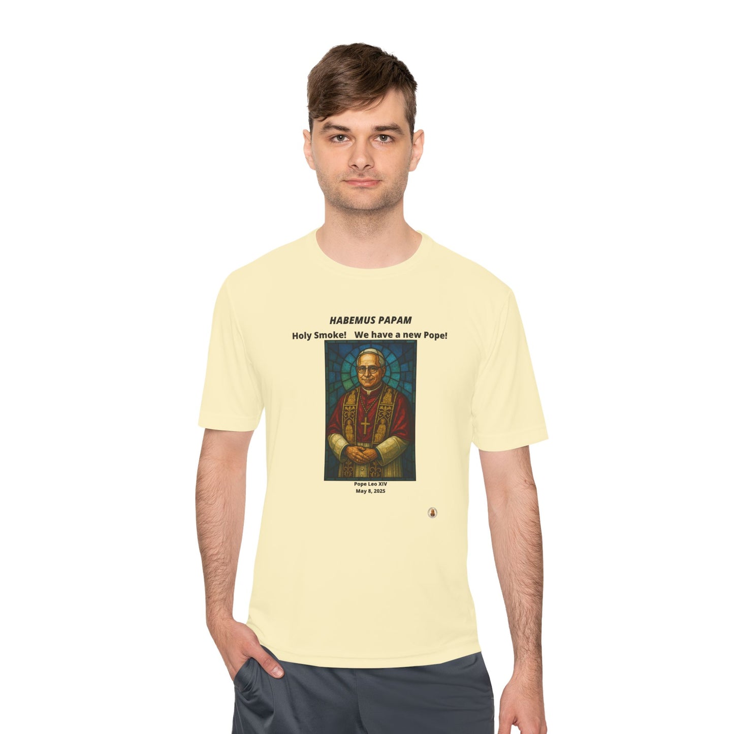 Holy Smoke! Pope Stained Glass Art on Light Performance Tee