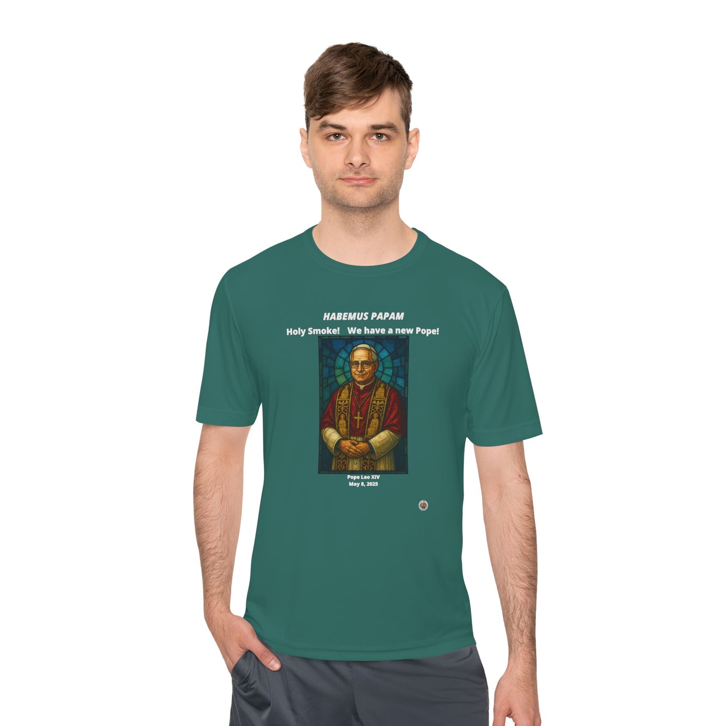 Holy Smoke! Pope Stained Glass Art on on Dark Performance Tee