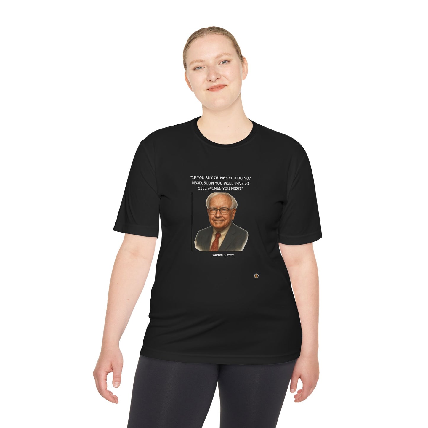 Warren Buffett Buy-Sell Leet Quote on Performance Tee