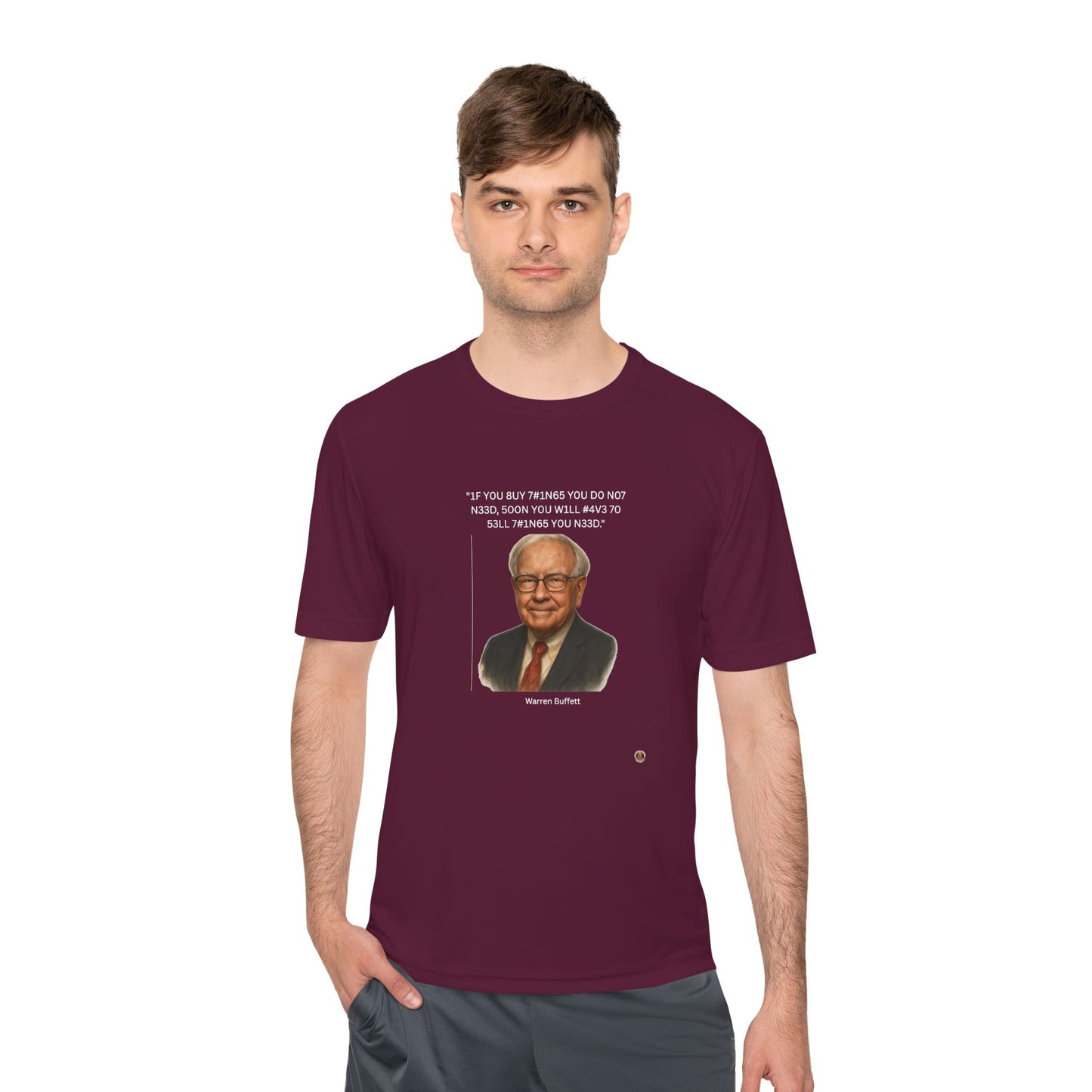 Warren Buffett Buy-Sell Leet Quote on Performance Tee
