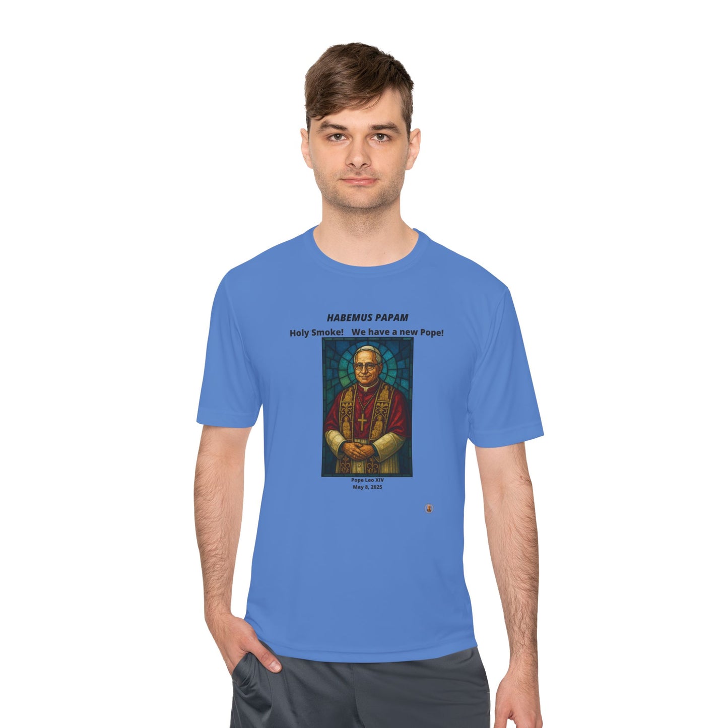 Holy Smoke! Pope Stained Glass Art on Light Performance Tee