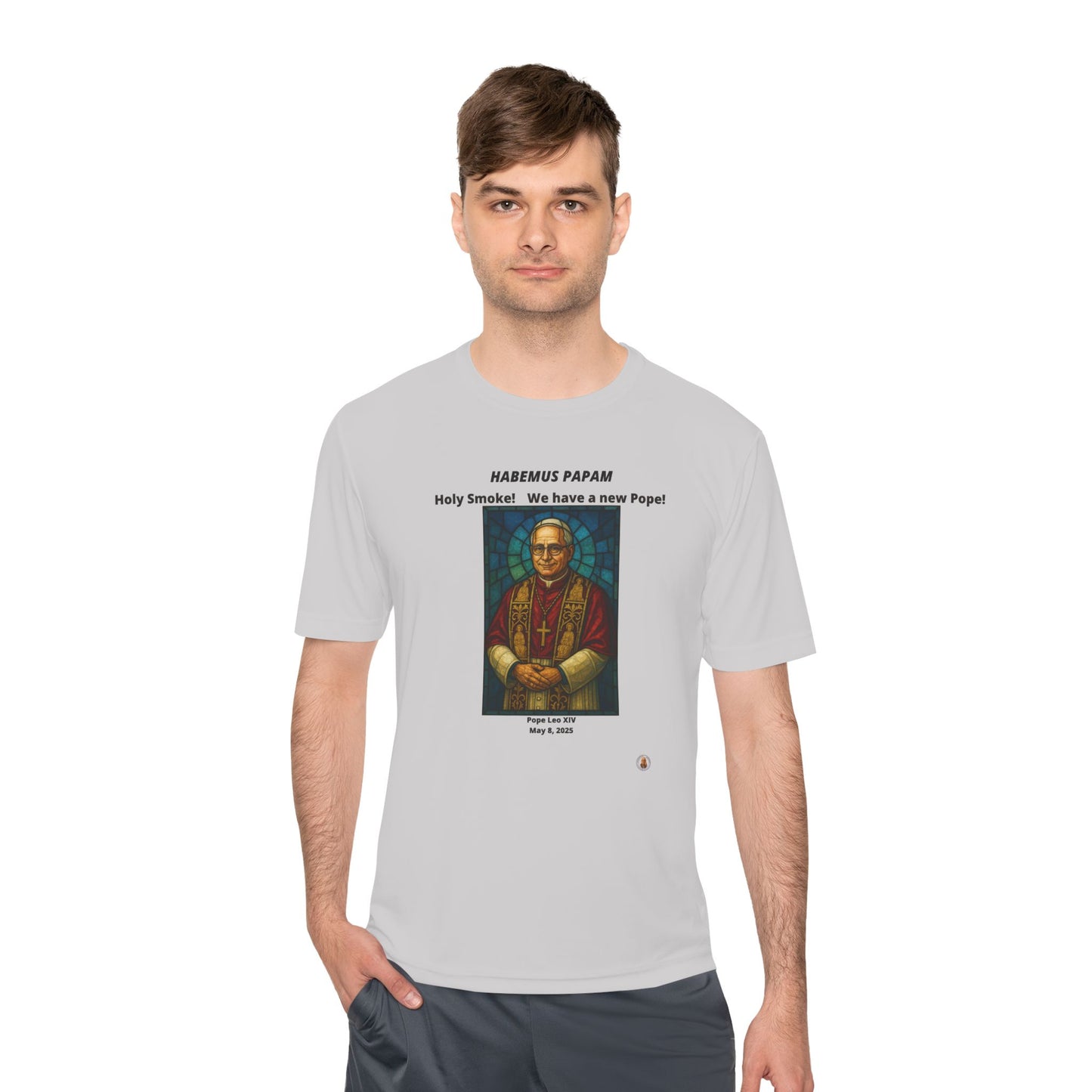 Holy Smoke! Pope Stained Glass Art on Light Performance Tee