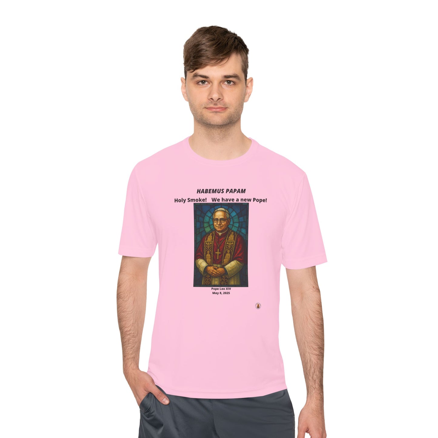 Holy Smoke! Pope Stained Glass Art on Light Performance Tee