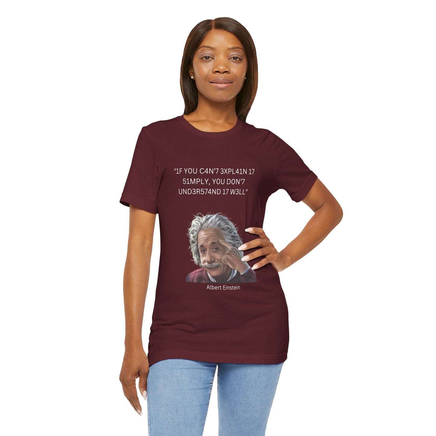 Einstein Understanding Leet Quote on Dark 100% Cotton Tee