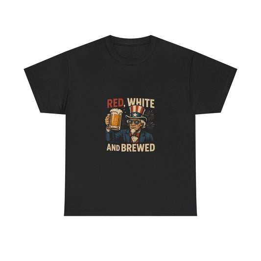 Patriotic Red White, and Brewed Unisex Cotton Tee