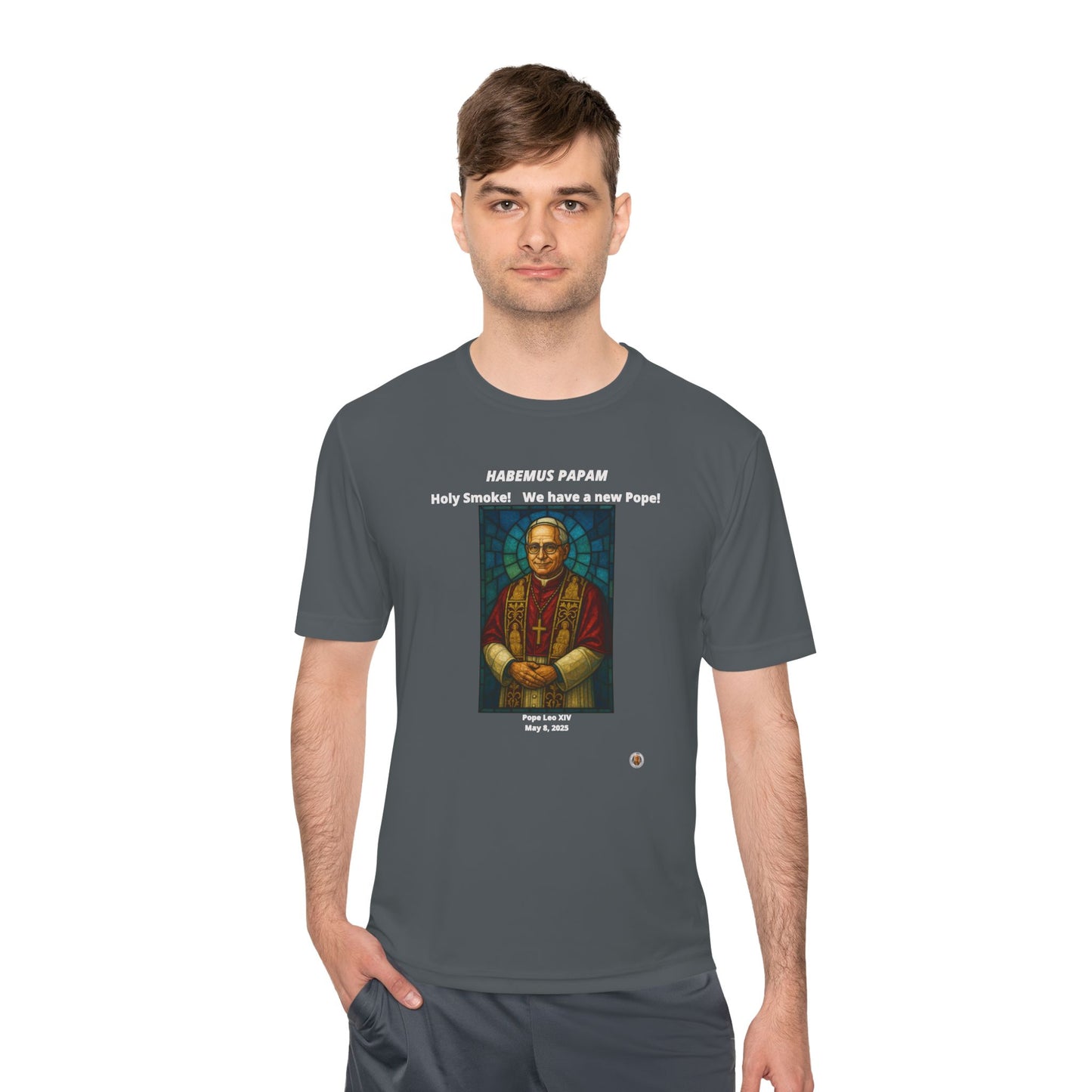 Holy Smoke! Pope Stained Glass Art on on Dark Performance Tee