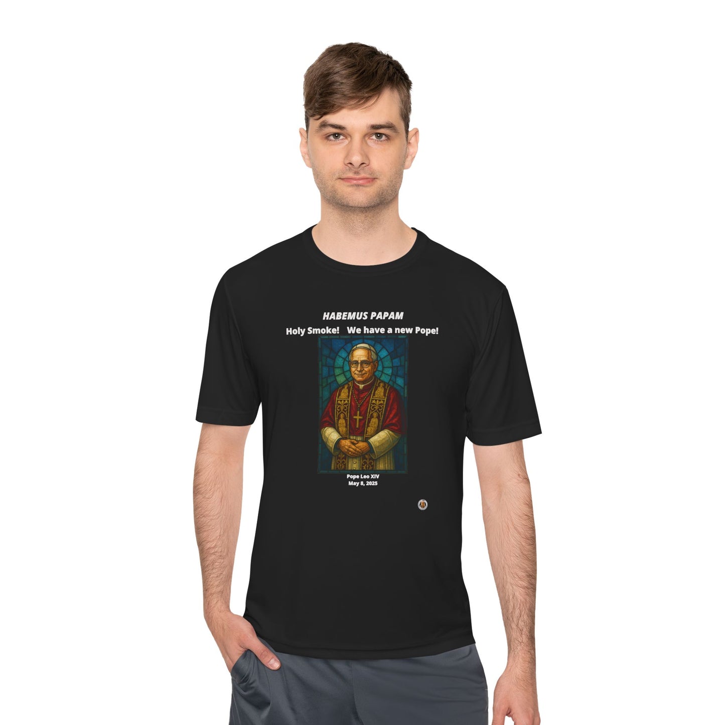 Holy Smoke! Pope Stained Glass Art on on Dark Performance Tee